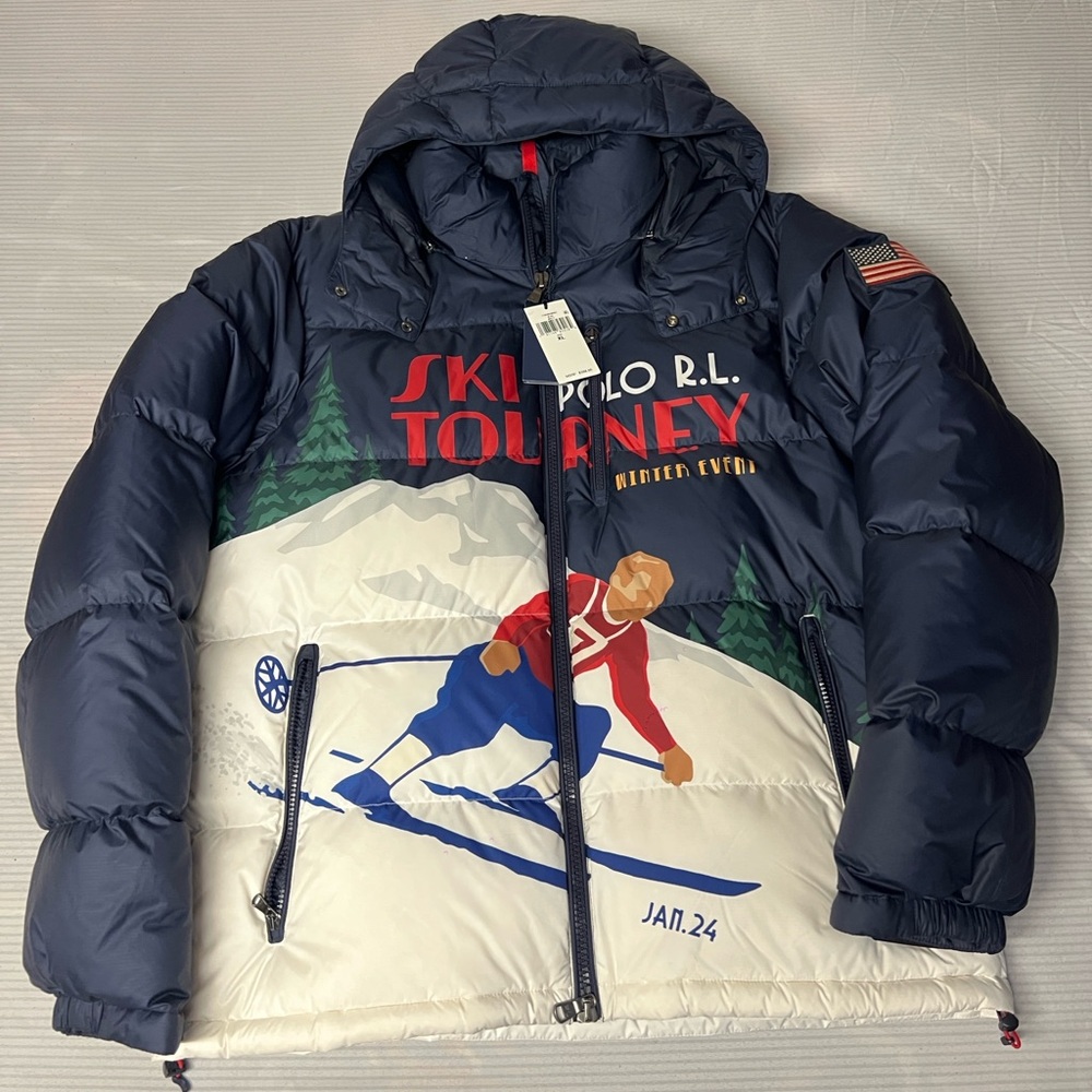 Polo Ralph Lauren Winter Ski Tourney Down Filled Jacket.  Ski Man Graphic New XL